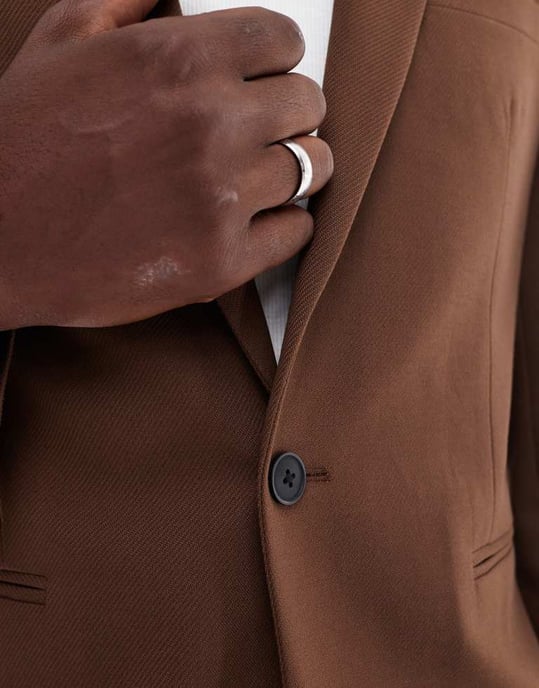 ASOS DESIGN regular kostymjacka i brun twill - Image 3