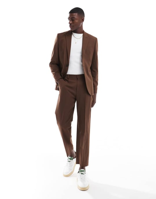 ASOS DESIGN regular kostymjacka i brun twill - Image 4