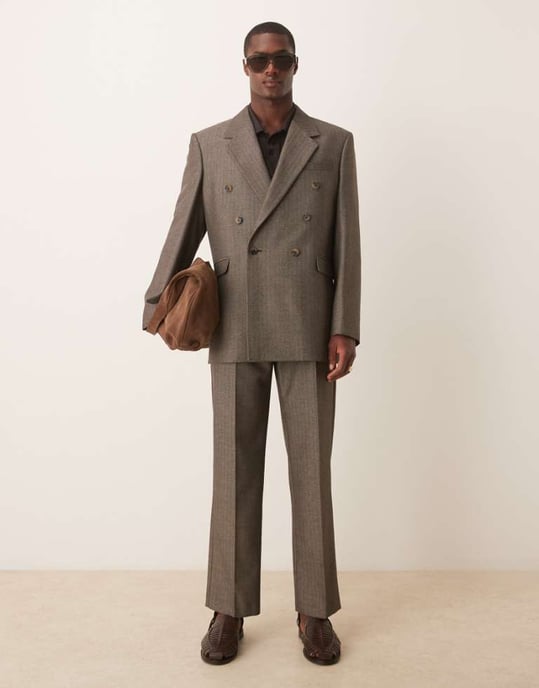 ASOS DESIGN jacka i ulllook med avslappnad passform i brunt herringbone - Image 1