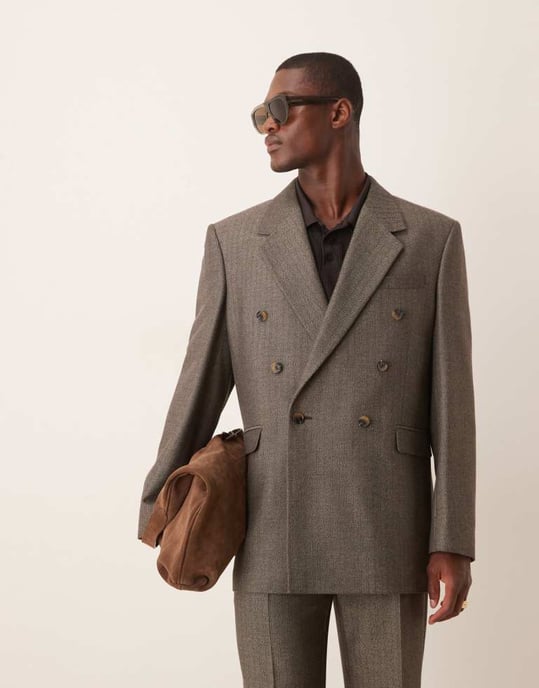 ASOS DESIGN jacka i ulllook med avslappnad passform i brunt herringbone - Image 2