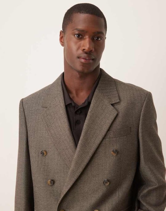 ASOS DESIGN jacka i ulllook med avslappnad passform i brunt herringbone - Image 3