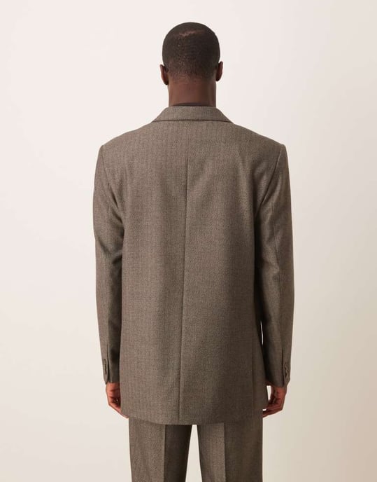 ASOS DESIGN jacka i ulllook med avslappnad passform i brunt herringbone - Image 4