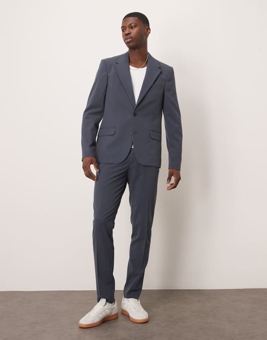 ASOS DESIGN fyra-vägs stretch smal passform kostymjacka i marinblå - Image 2