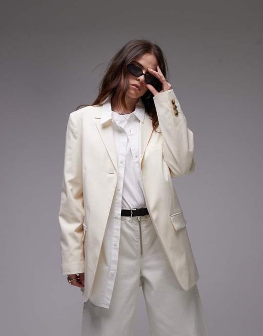 Topshop tonic hög midja skräddarsydd blazer i krämfärg - Image 1