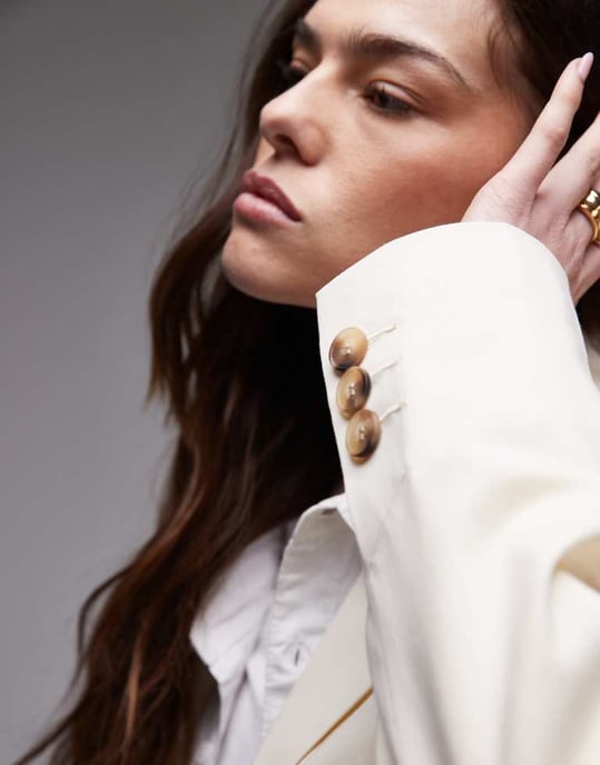 Topshop tonic hög midja skräddarsydd blazer i krämfärg - Image 2