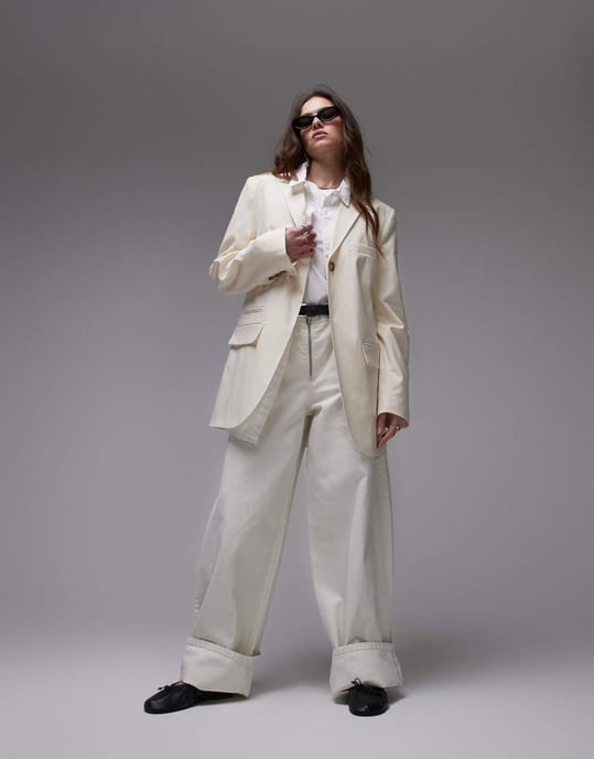 Topshop tonic hög midja skräddarsydd blazer i krämfärg - Image 3