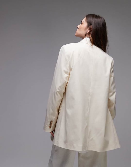 Topshop tonic hög midja skräddarsydd blazer i krämfärg - Image 4
