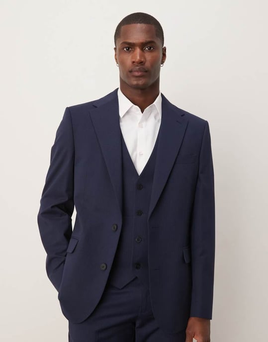 ASOS DESIGN bröllop smal kavaj i marinrandig - Image 2