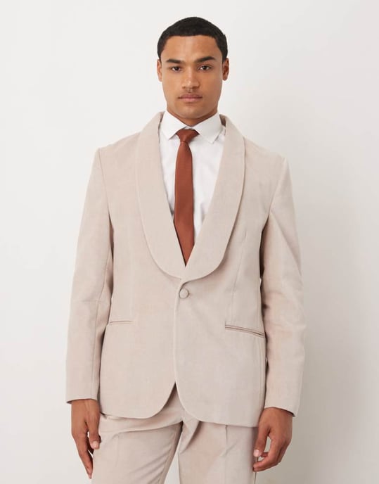ASOS DESIGN sommarvikt bomullsvelvet smal blazer i beige - Image 1