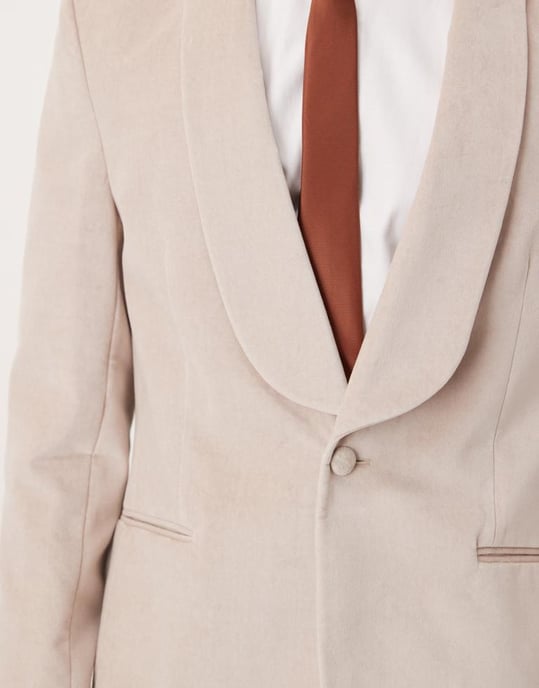 ASOS DESIGN sommarvikt bomullsvelvet smal blazer i beige - Image 3