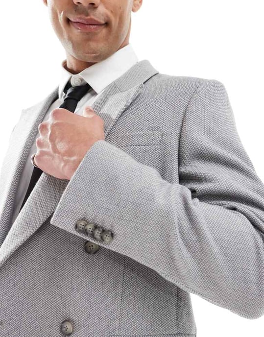 ASOS DESIGN kavaj i grått korgmönster med dubbelknäppning i ullblandning - Image 2