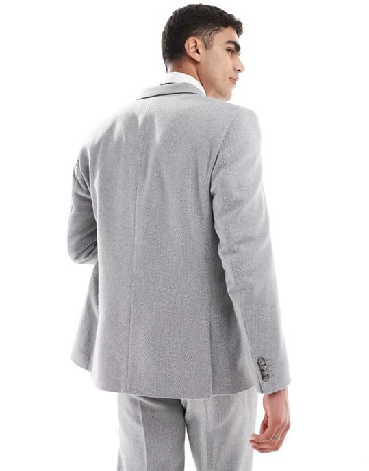 ASOS DESIGN kavaj i grått korgmönster med dubbelknäppning i ullblandning - Image 3