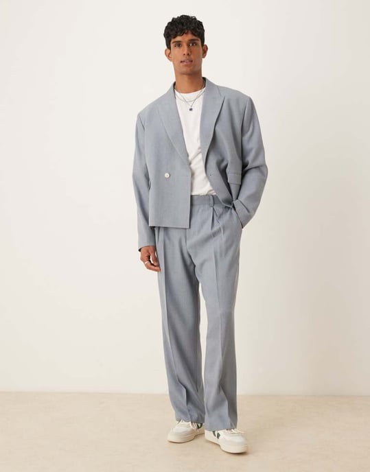 ASOS DESIGN dubbelknäppt boxy kostymjacka i blått - Image 2