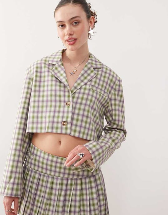 COLLUSION skräddarsydd 90-tals crop blazer co-ord i rutigt - Image 1
