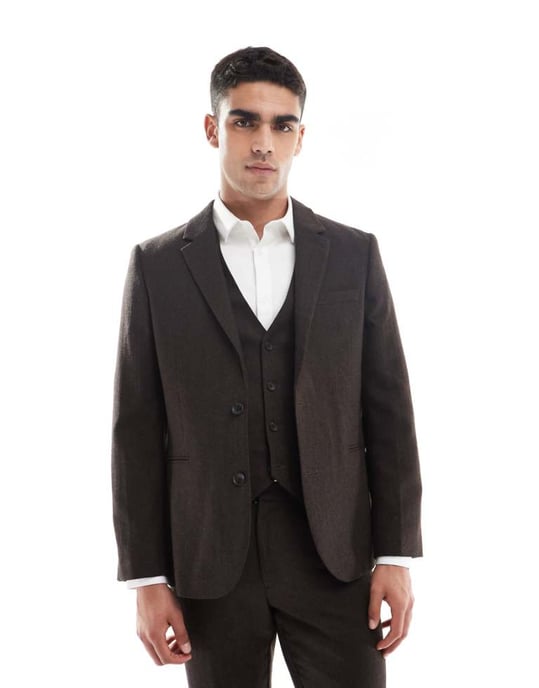 ASOS DESIGN ullrik slim fit kavaj i brun herringbone - Image 1