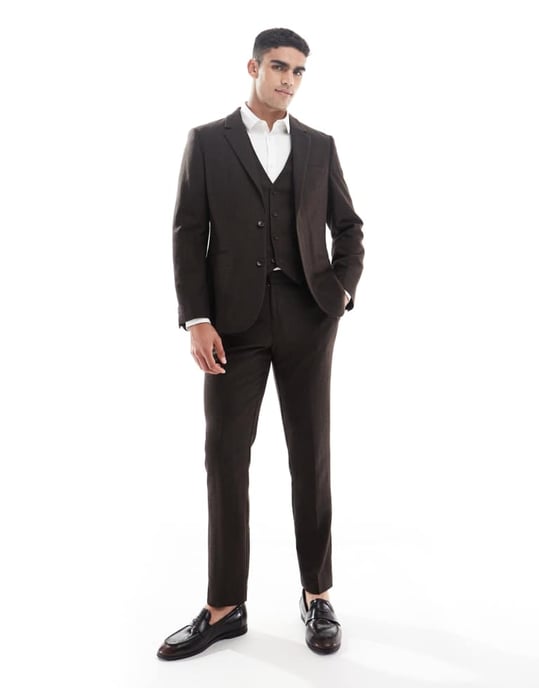 ASOS DESIGN ullrik slim fit kavaj i brun herringbone - Image 4