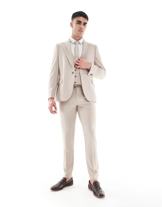 ASOS DESIGN smal kavaj i taupe slubbtextur - Image 2