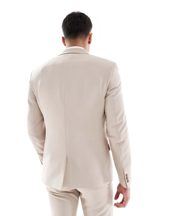 ASOS DESIGN smal kavaj i taupe slubbtextur - Image 4