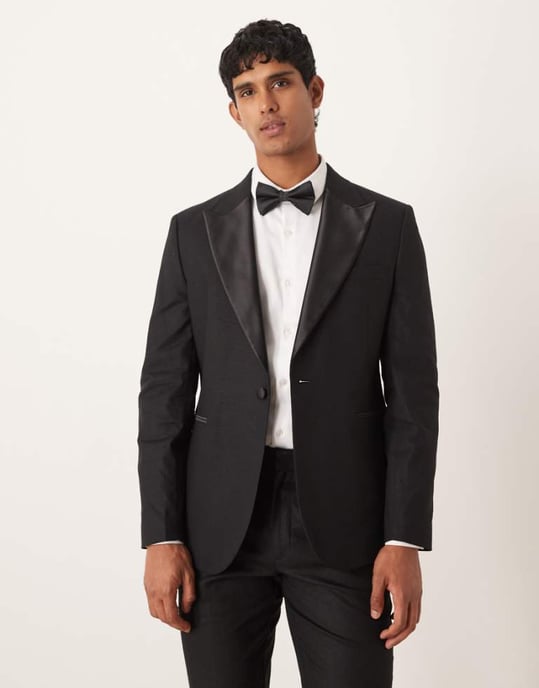 ASOS DESIGN linneblandning slim tuxedokavaj i svart - Image 1