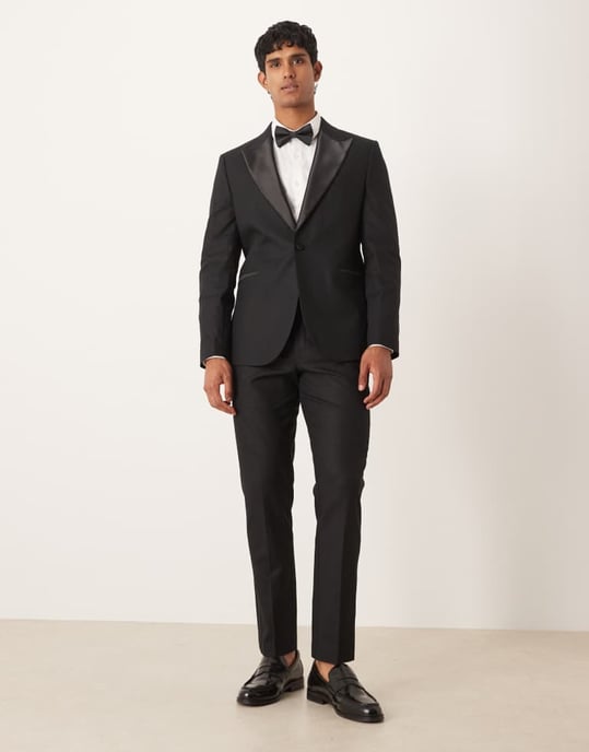 ASOS DESIGN linneblandning slim tuxedokavaj i svart - Image 2
