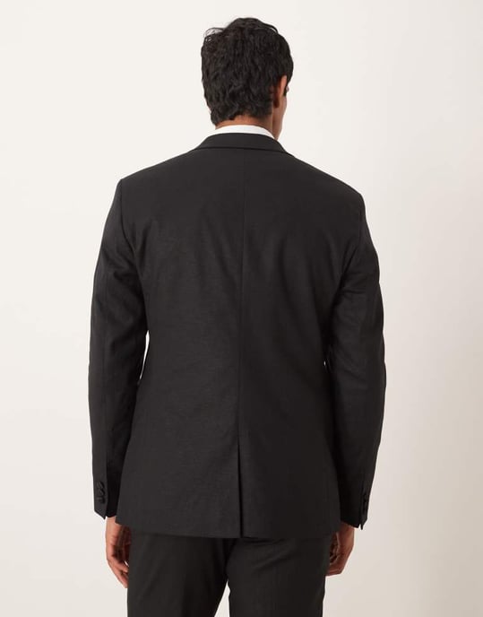 ASOS DESIGN linneblandning slim tuxedokavaj i svart - Image 3