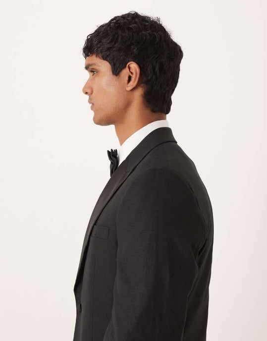 ASOS DESIGN linneblandning slim tuxedokavaj i svart - Image 4