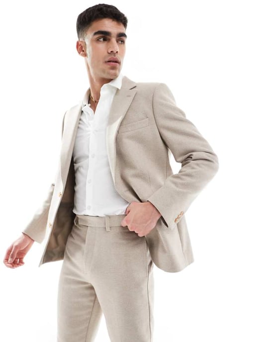 ASOS DESIGN ullblandning smal kavaj i stenväv - Image 1