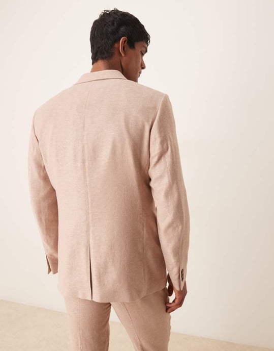 ASOS DESIGN slim linne herringbone kostymjacka i sten - Image 2
