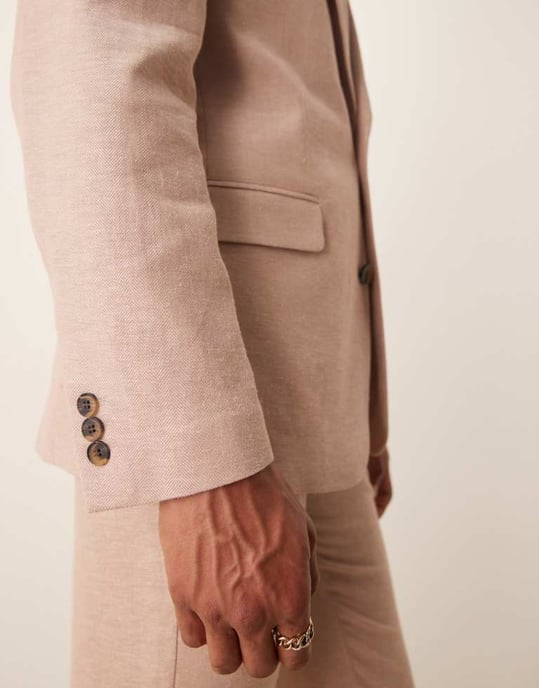 ASOS DESIGN slim linne herringbone kostymjacka i sten - Image 4