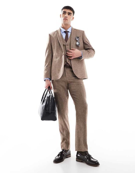 ASOS DESIGN smal ullblandning kavaj i beige - Image 2