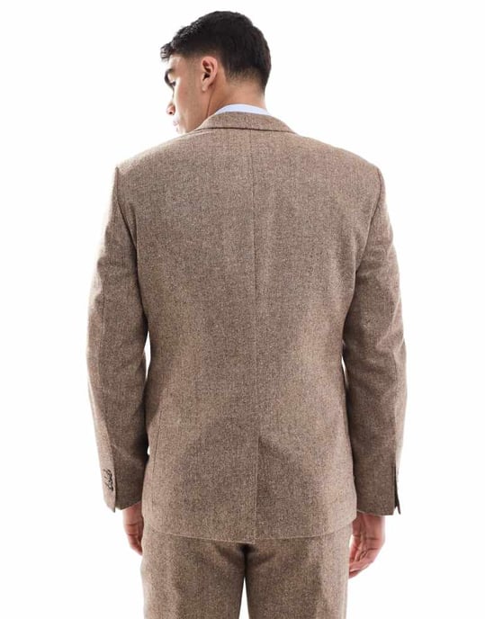 ASOS DESIGN smal ullblandning kavaj i beige - Image 3