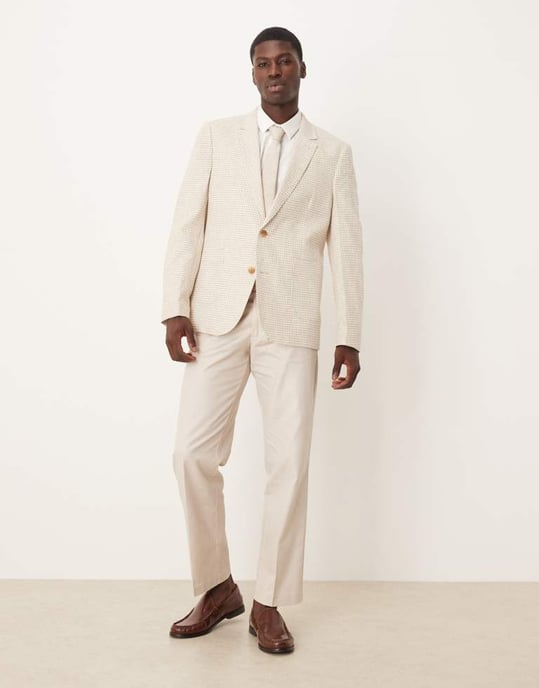 ASOS DESIGN linneblandning slim blazer i stenrutigt mönster - Image 2