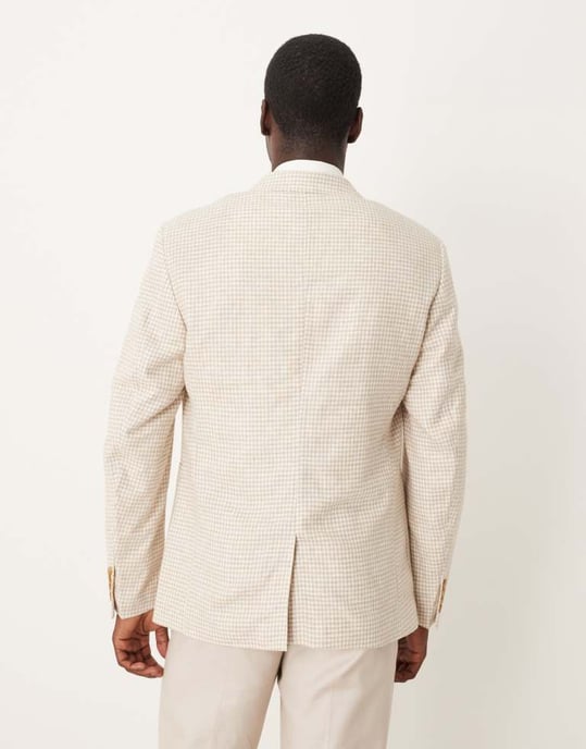 ASOS DESIGN linneblandning slim blazer i stenrutigt mönster - Image 3