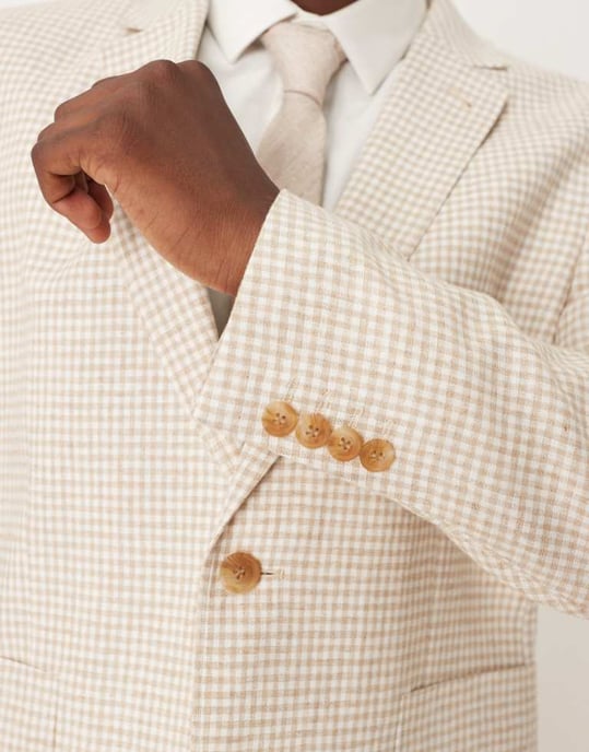 ASOS DESIGN linneblandning slim blazer i stenrutigt mönster - Image 4