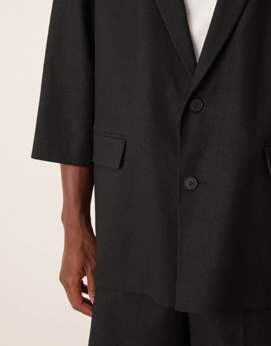 ASOS DESIGN linnemix kortärmad kostymjacka i svart - Image 3