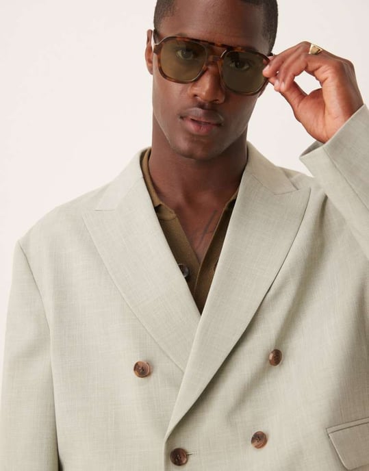 ASOS DESIGN linne-look boxig kostymjacka i salvia grön - Image 3