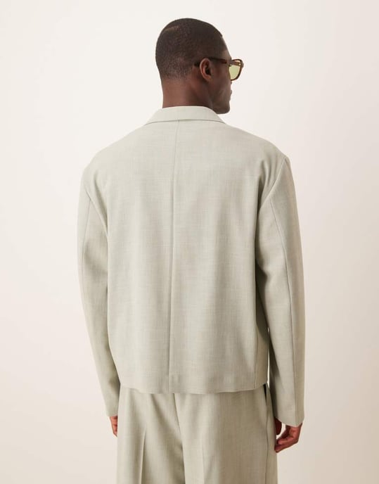 ASOS DESIGN linne-look boxig kostymjacka i salvia grön - Image 4