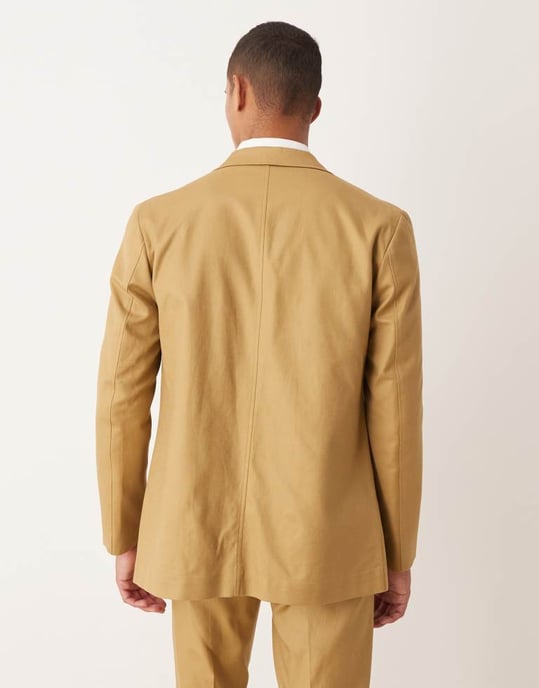 ASOS DESIGN bomull- och linneblandning regular kavaj i kamel twill - Image 3