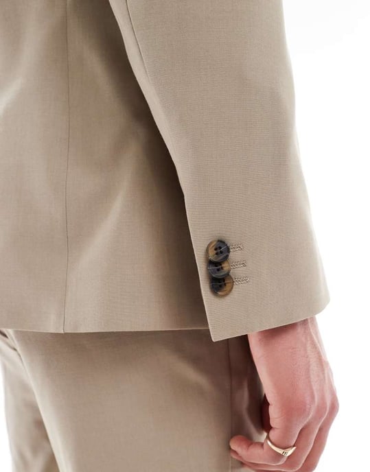 ASOS DESIGN tvättbar slim fit kavaj i lätt worsted ull i neutral färg - Image 4