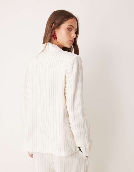 ASOS DESIGN oversized boxy blazer-set i linne med randar - Image 3