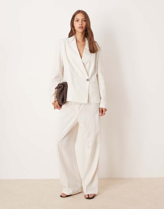 ASOS DESIGN oversized boxy blazer-set i linne med randar - Image 4