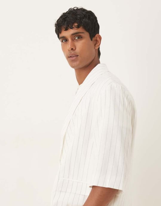 ASOS DESIGN linneblandning slouchy oversized kostymjacka i vit randig - Image 4