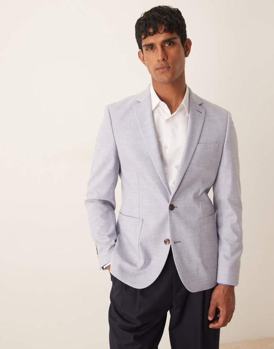 ASOS DESIGN skinny blazer i blå kryssmönster - Image 1