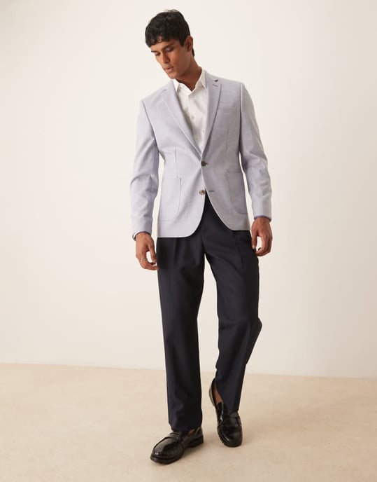 ASOS DESIGN skinny blazer i blå kryssmönster - Image 3