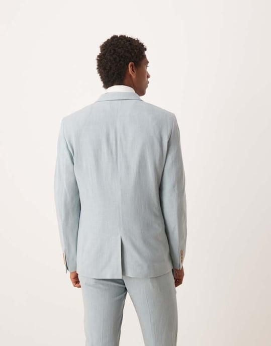 ASOS DESIGN smal kostymjacka i ljust blått linne med mikrotäckning - Image 3