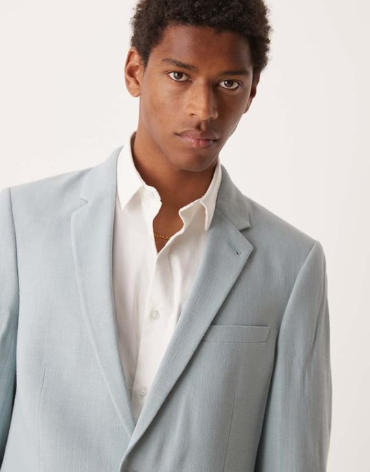 ASOS DESIGN smal kostymjacka i ljust blått linne med mikrotäckning - Image 4