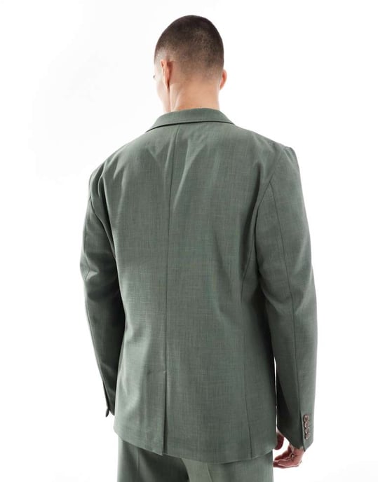 ASOS DESIGN smal sommarsakko i grön kryssrandig - Image 3