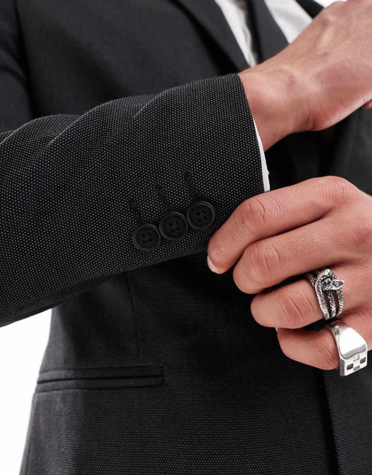 ASOS DESIGN smal kostymjacka i svart pipskjöld - Image 3
