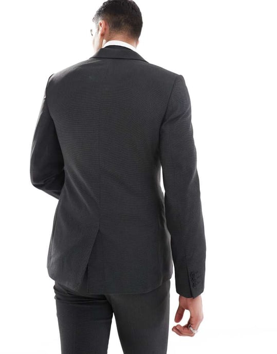 ASOS DESIGN smal kostymjacka i svart pipskjöld - Image 4