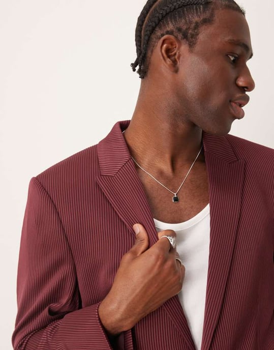 ASOS DESIGN regular kavaj i vinröd ribbad tyg - Image 2